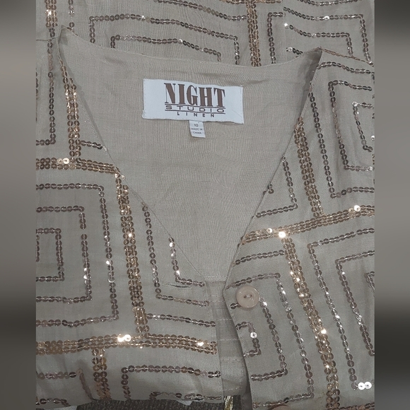 Night Studio Linen Sequin Gold Blazer Fit Flare Lightweight Women's Size 10 - Picture 7 of 9